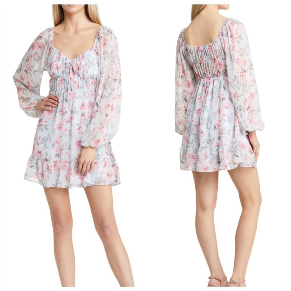 NWT NEXT UP Floral Long Sleeve Babydoll Minidress, size 5/6